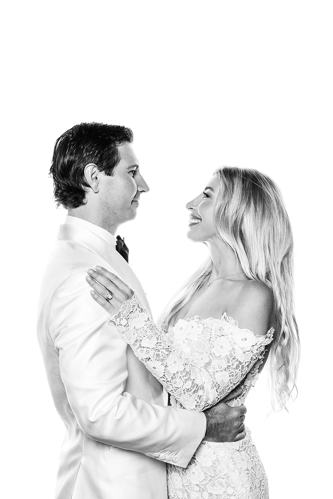Bride and groom phot in a black and white glam booth